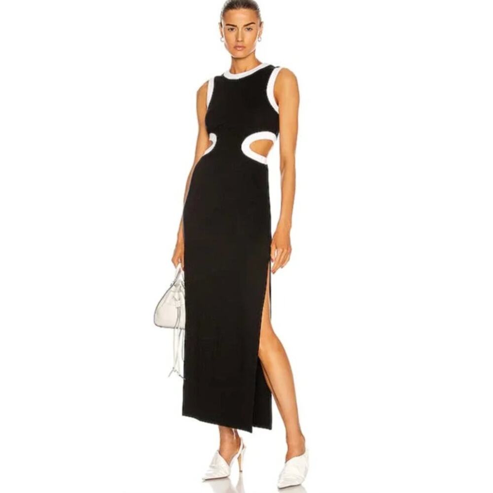 Staud Dress Medium Dolce Midi Black White Party Downtown Chic Minimalist Elegant - Picture 3 of 16